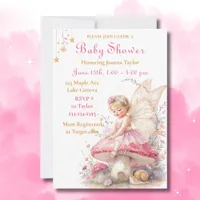 Pink & Gold Fairy Cottage Core Girl's Baby Shower Invitation