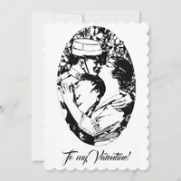 Vintage Edwardian Valentine soldier women white Holiday Card