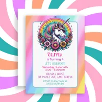 Colorful Unicorn themed Girl's Birthday Party Postcard