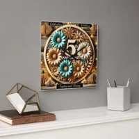 Vibrant Circle: Fifth Anniversary Design Square Wall Clock