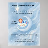 Baby Boy Shower Invite Moonlight Stars Watercolor Poster