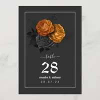 Vintage Black and Orange Halloween Floral Wedding Table Number