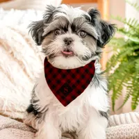 Red And Black Diagonal Buffalo Plaid Monogram Pet Bandana Collar