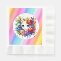 Cute Rainbow Anime Cat Birthday Cake Napkins