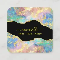 *~* QR - AP26 OPAL Rainbow Gold Glitter Ethereal  Square Business Card