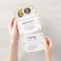 60th birthday white gold stars photo party RSVP All In One Invitation