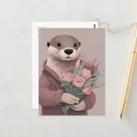Otter With Flowers Postcard