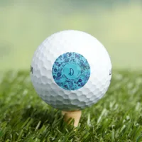 Modern geometric shapes with monogram in blue golf balls