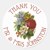 Thank You Stickers Wedding Bouquet Burgundy Roses