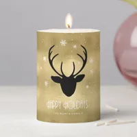 Deer Antlers Silhouette & Snowflakes Gold ID861 Pillar Candle