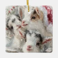 Snow Babies Christmas Goats 6 - YOUR PHOTO Ceramic Ornament