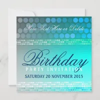 Aqua Blue Funky Dance Party Birthday Invitation