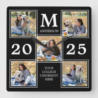 Personalized Graduate Monogram Photo Collage Square Wall Clock