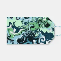 Blue, Green and White swirls Abstract Fluid Art    Gift Tags