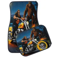 Bigfoot Rides a Motorcycle on a Moonlit Road Car Floor Mat