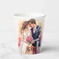 Beautiful Wedding Couple Watercolour Paper Cups