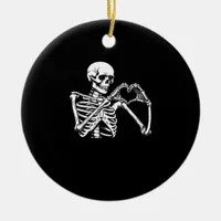 Skeleton Heart Hands Sign Halloween Costume Trendi Ceramic Ornament