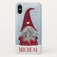 Personalized Black & Red Buffalo Plaid Holiday Elf iPhone X Case