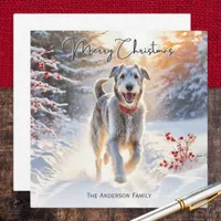 Irish Wolfhound Dog Walking Snow Merry Christmas Holiday Card