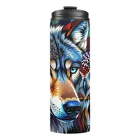 Wolf and Owl Vibrant and Colorful  Thermal Tumbler