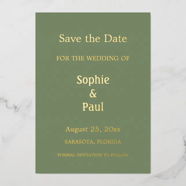 Sage Green Save the Date Foil Invitation