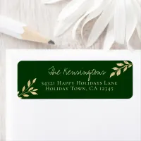 Elegant Christmas Gold Leaves on Forest Green Label