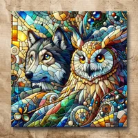 Mosaic Tile Wolf and Owl Poster