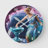 Zodiac Sign Aquarius The Water Bearer | Goddess Round Clock