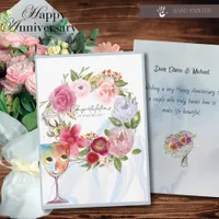 Wine Glass & Floral Wreath Wedding Anniversary  Holiday Card