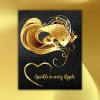 Gold goldfish on black foil monogram | poster