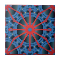 Red Scarlet and Blue Indigo Ethnic Boho Pattern Ceramic Tile