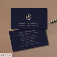 Navy Blue Gold Compass Logo Business Card