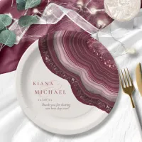 Agate Geode Glitter Wedding Burgundy ID647 Paper Plates