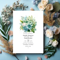 Blueish Greens Floral Winter Wedding Invitation