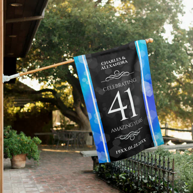 Elegant 41st Blue Topaz Wedding Anniversary House Flag