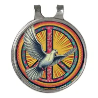 Boho Retro Dove and Peace Sign Golf Hat Clip