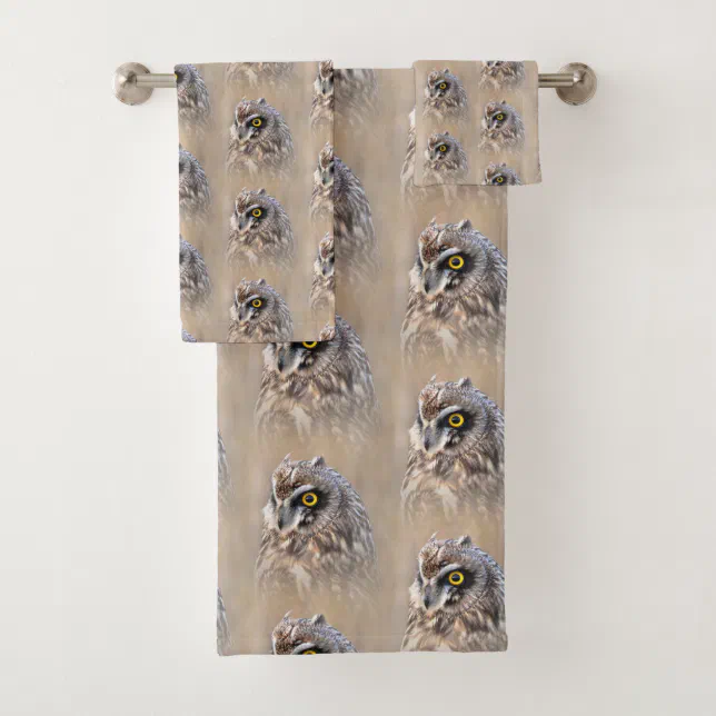 Portrait of a Short-Eared Owl in the Marshes Bath Towel Set