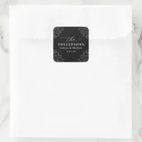 Elegant Black & White Wedding Favor Square Sticker