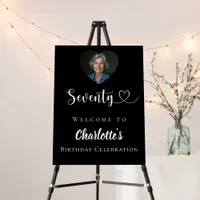 Black 70th birthday party photo heart welcome foam board