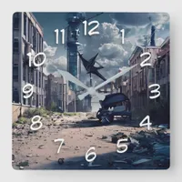 Abandoned City | Post Apocalypse Dystopian World  Square Wall Clock