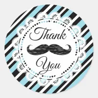 Thank You Mustache Blue and Black Stickers