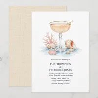 Luxury Coastal Chic Champagne Cocktail Wedding Invitation
