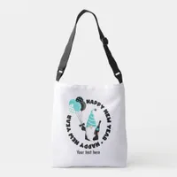 Teal and Black Gnome Celebrating New Year Crossbody Bag