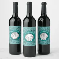 Clambake Teal Seashells Party Wine Label