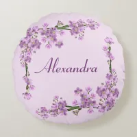 Pretty Pink Cherry Blossoms Round Pillow