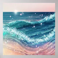 *~* AP60 Sea Sparkle Sand Coastal Ocean Beach Wave Poster