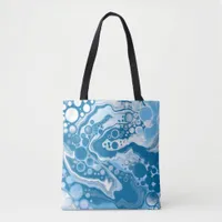  Blue Digital Fluid Art Marble Pour Painting Cells Tote Bag