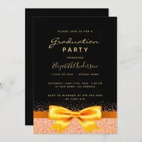 Graduation party black gold bow girl invitation