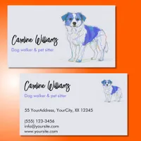 Modern blue drawing dog walker pet sitter business card