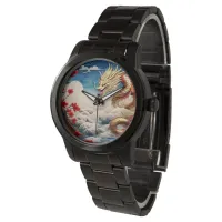 Fire breathing dragon red blue and gold scales watch